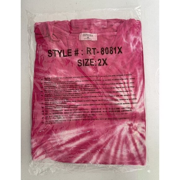 Zenana Outfitters Pink Tie Dye Round Neck Short Sleeve Top Plus Size 2X - Picture 3 of 4